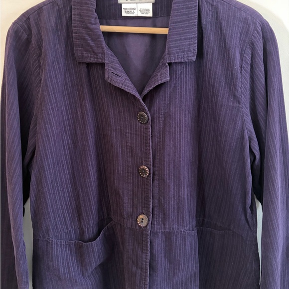 Flax Purple Pinstripe Micro Corduroy Jacket Size Small 100% Cotton Artsy Office - Picture 3 of 16